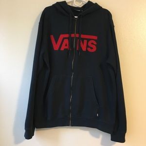 Unisex VANS Navy Zip Hoodie Oversized Sweater XL